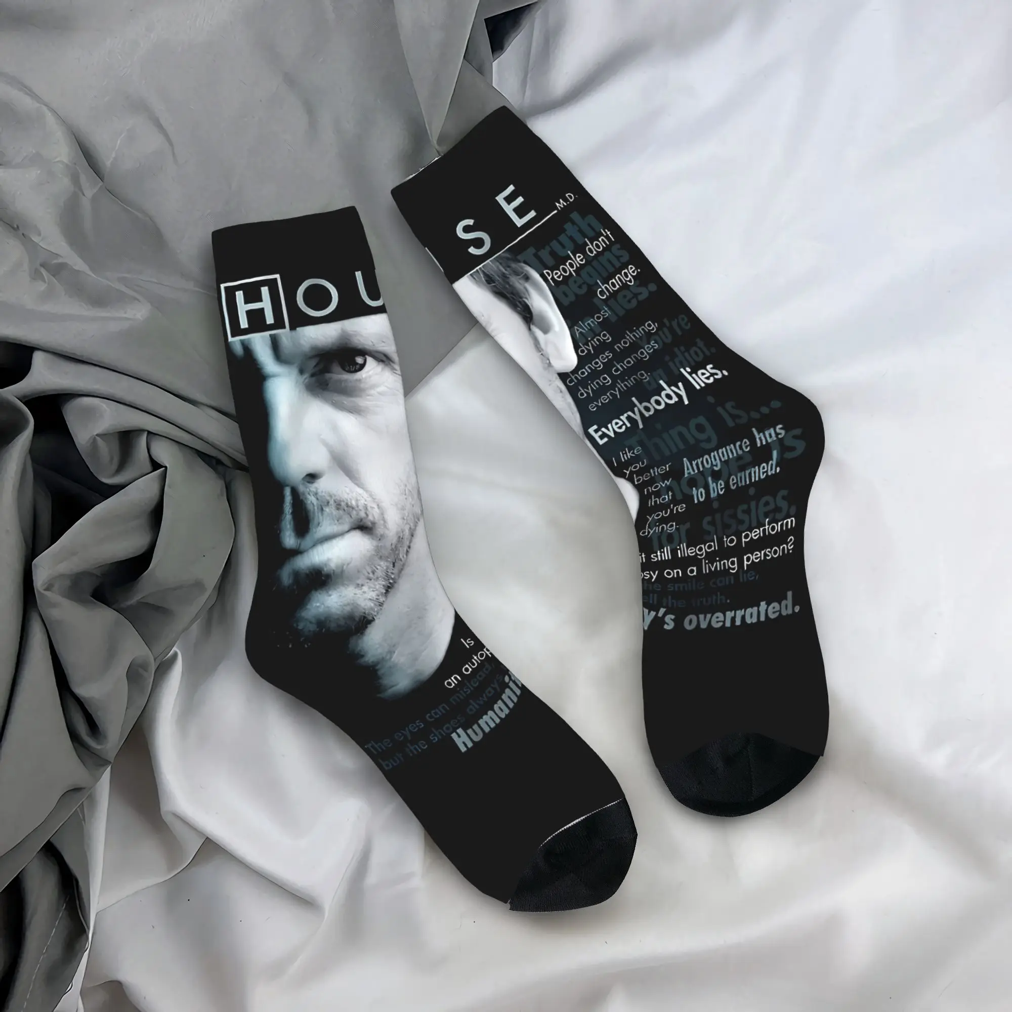 Dr Gregory House Stockings  Funny Socks Men's Medium Soft Socks Autumn Outdoor Sports Design Non Skid