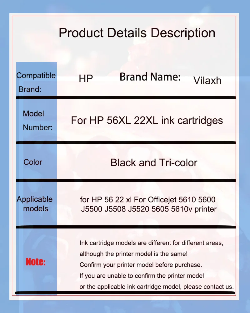 Vilaxh 56 22xl Compatible Ink Cartridge Replacement for HP 56 22 xl For Officejet 5610 5600 J5500 J5508 J5520 5605 5610v printer