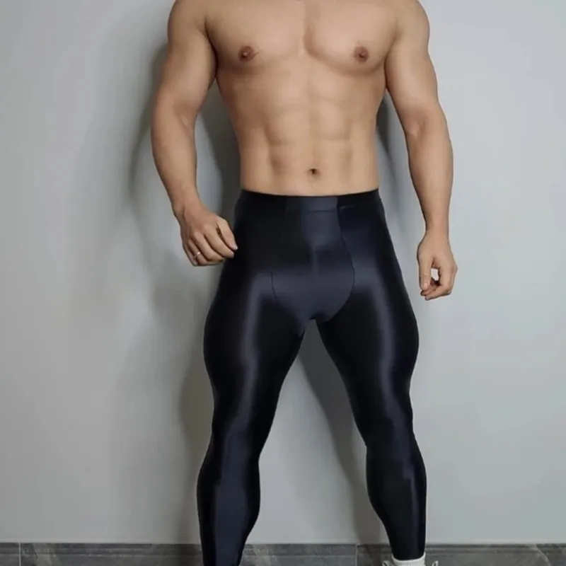 Sexy Glossy Tight Yoga Men's Leggings Satin Sports Pants Bottoms Seamless Quick Dry Elasticity Trousers Underwears
