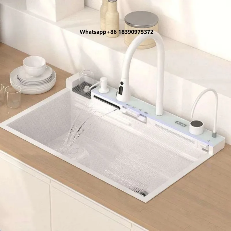 Modern Stainless Steel All-in-one Kitchen Sink With Drop Down Faucet Waterfall Sink Multi-functional Automatic Cup Cleaner
