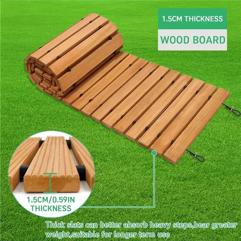 ABMH-Hardwood Walkway 2FT Roll-Up Wooden Garden Pathway Weather-Resistant For Outdoor Use