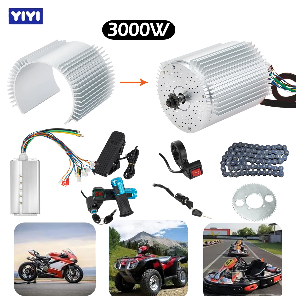 KUNRAY 72V3000W Motor Eléctrico Bicicleta Kit 2000W 2500W High Speed Motor for Scooters Go-Karts Motorcycle, ATVs with Heat Sink