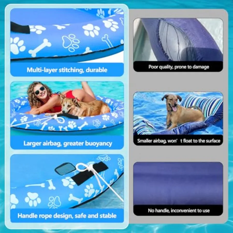 59'' x 39'' opblaasbare hondenzwembadvlotter met touw - scheurbestendig osmateriaal blauwe kleur stabiele ondersteuning voor klein, middelgroot, groot D
