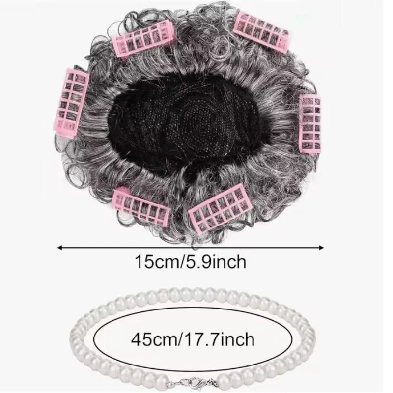 5 Pezzi Set Costume da Vecchia Signora Costume da Vecchio Costume da Nonna per Bambini Halloween Anni '20 Gatsby Parrucca da Vecchia Signora Costume da Nonna