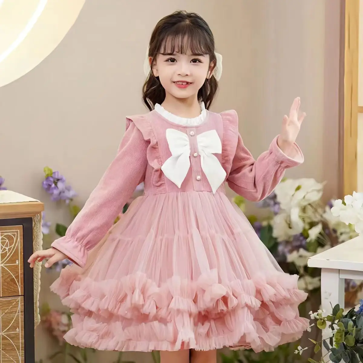 Girls Clothes Retro Bowtie Elegant Dress Kids Party Dresses for Girls Children Lolita Costume Tutu Princess Dresses Vestido 3-10