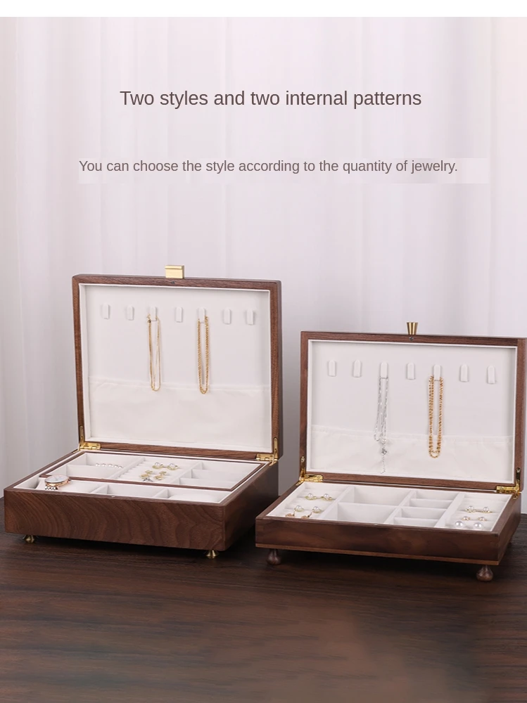 European-style solid wood jewelry storage box high-end hanging wedding necklace earrings ring large-capacity organizer