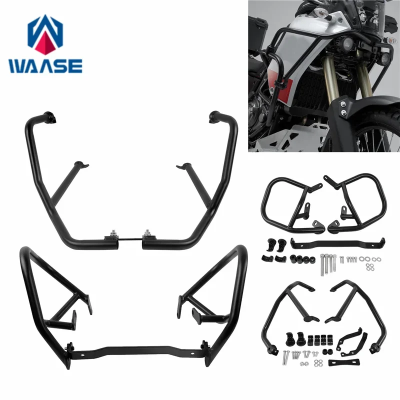 WAASE Lower Upper Engine Bumper Guard Crash Bar Frame Protector For Yamaha Tenere 700 XTZ700 2019 2020 2021 2022 2023 2024