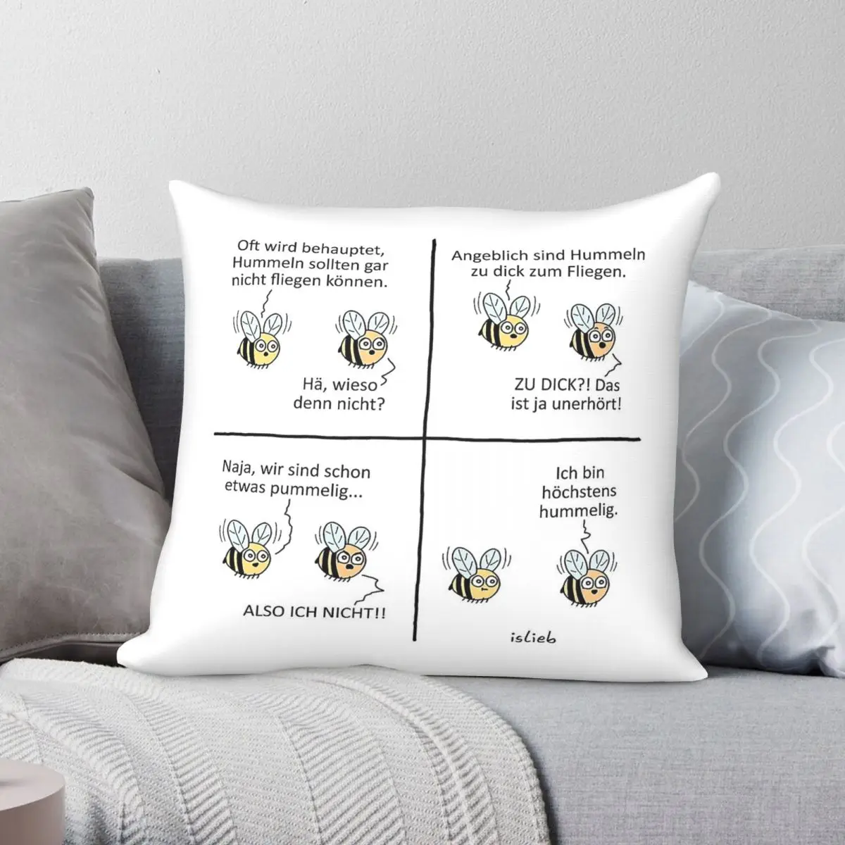 Bumblebees Comic Square Pillowcase Polyester Linen Velvet Creative Zip Decorative Room Cushion Cover 18
