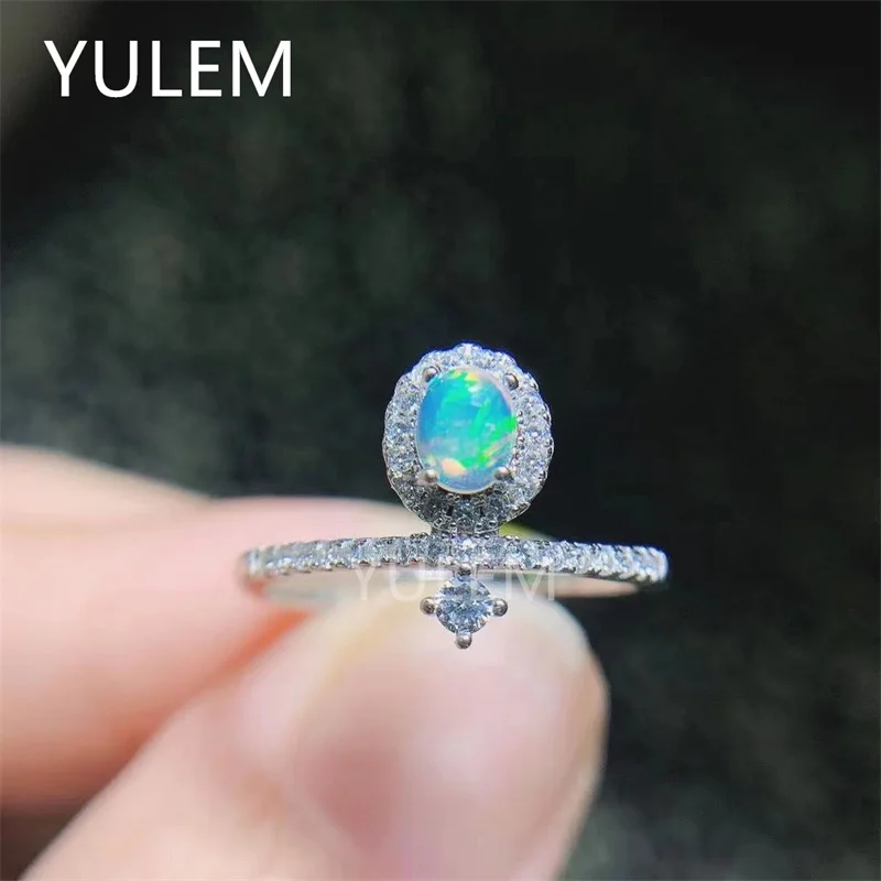 YULEM Classic Silver Opal Ring Wedding Excellent Brilliance Natural Opal Gemstone Ring Solid 925 Sterling Silver Opal Ring Gift