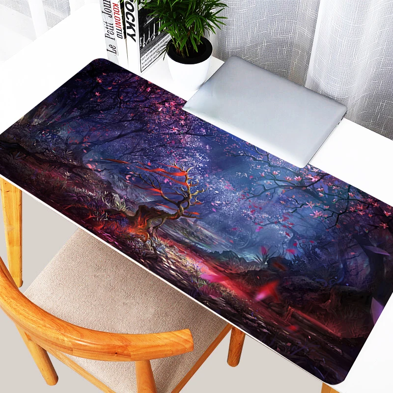 Large Fantasy World Tree Mouse Pad Laptop Moon Mountains Keyboard Rug XXL Anime Kawaii Mousepad PC Clouds Gamer Cabinet Desk Mat