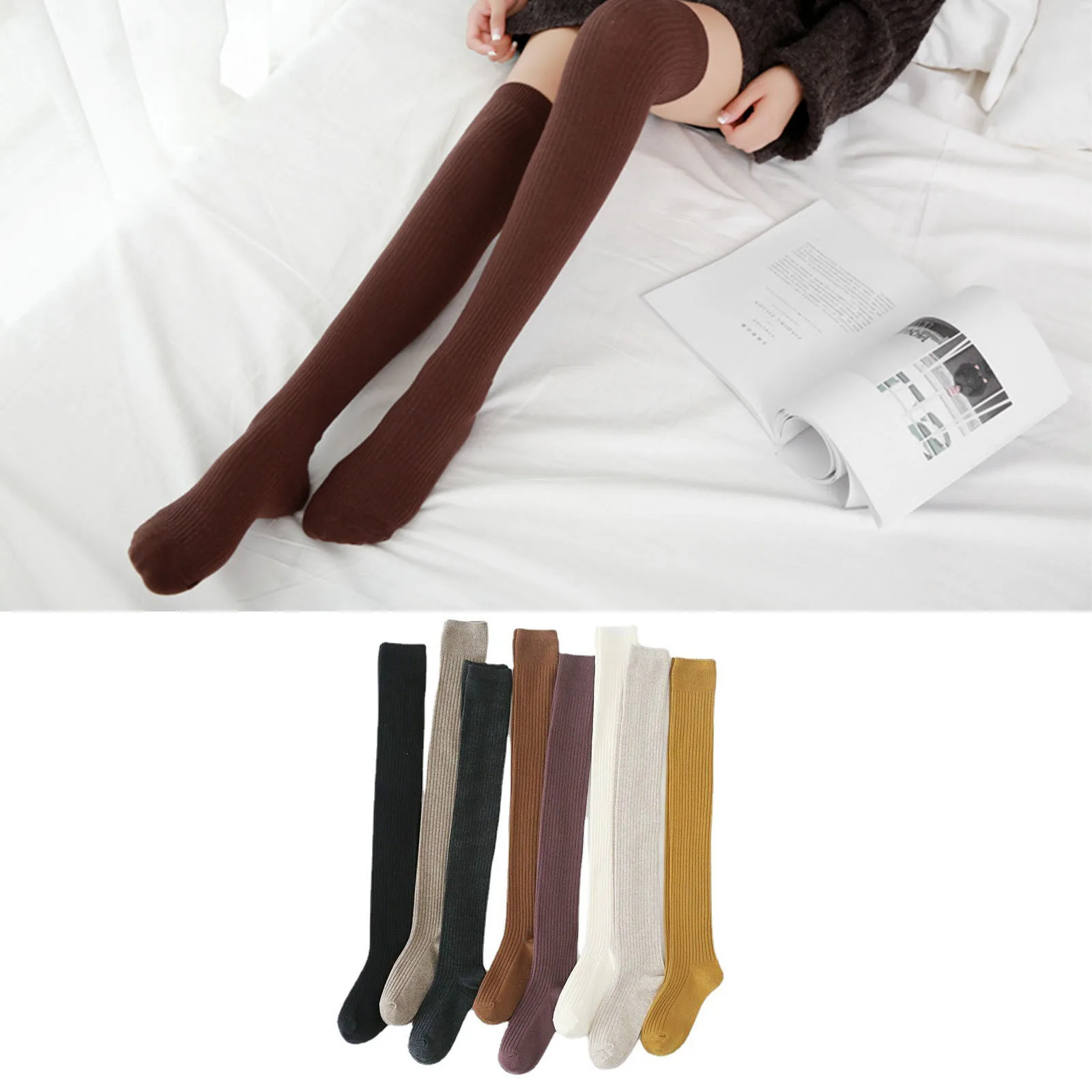 

Fashion Solid Color Thigh High Stockings Lady Trendy Casual All-match Over The Knee Female Long Sock Thermal Warm Tube Leggings