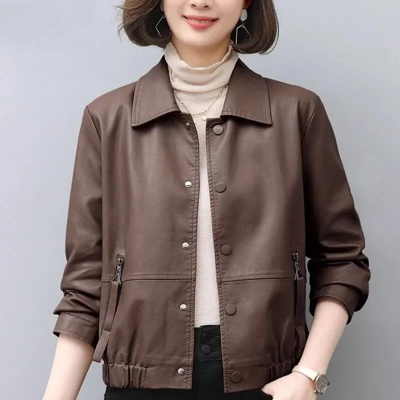 Moda Haining Cappotto di pelle da donna Nuova giacca di pelle di pecora Primavera Autunno Casual Capispalla allentato Cappotto femminile in stile occidentale Top