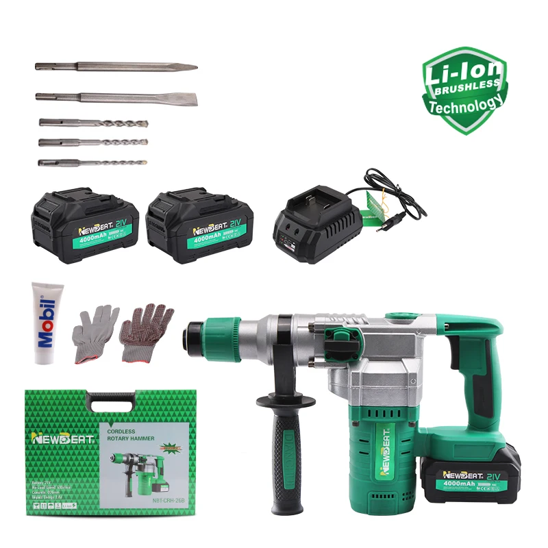 

NewBeat Cordless Hammer Drill with Lithium Battery Power Tools Brushless Rotary Hammers Machine