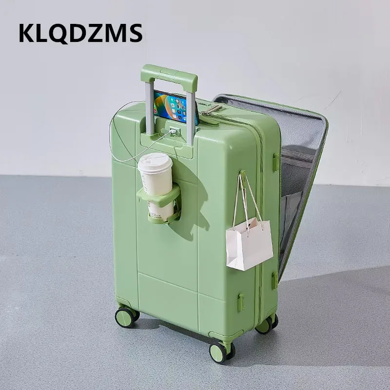 KLQDZMS Rolling Suitcase New 20 Inch Boarding Case 24" ABS+PC Front Opening Trolley Case USB Charging Carry-on Travel Luggage