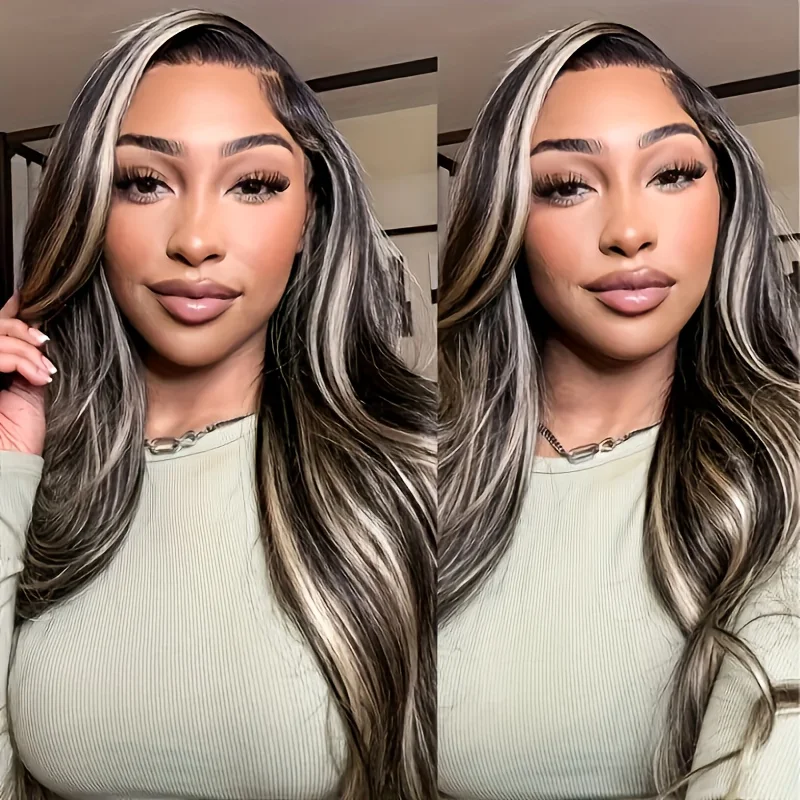 1B/27 - 13X4 HD Lace Deep Wave Human Hair Wig Featuring Pre-Plucked Baby Hair, Suitable for Women, Transitioning from Black to Blonde, Ideal for Everyday Use And Celebrations