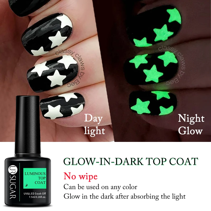 UR SUGAR 1/2/3 قطعة 7.5 مللي معطف فوقي مضيء يتوهج في الظلام الفلورسنت جيل للأظافر البولندية شبه دائم نقع قبالة UV LED هلام مسمار الفن #6