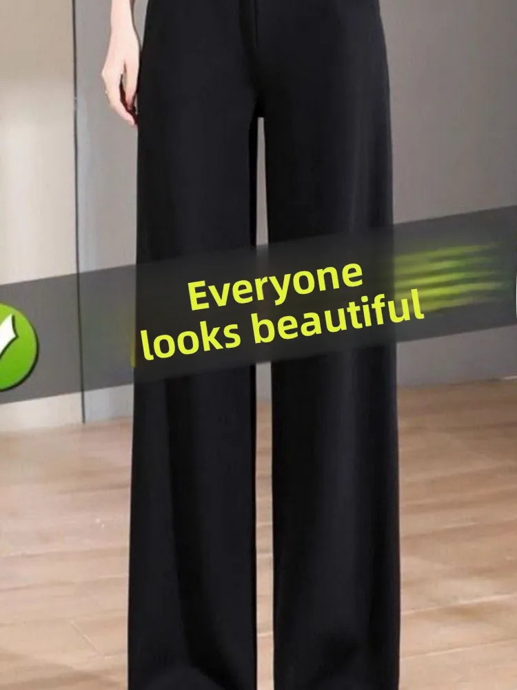 

plus Size Ice Silk Suit Wide Leg Pants Women Summer Thin Loose Hanging Straight Casual Trousers High Waist Long Pants