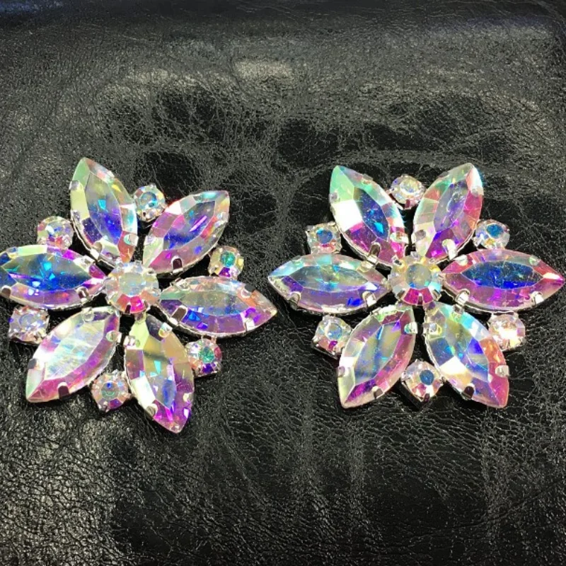 43mm gorgeous AB glass crystal rhinestone decorative flower button for women coat sandals bags dress hat decoration