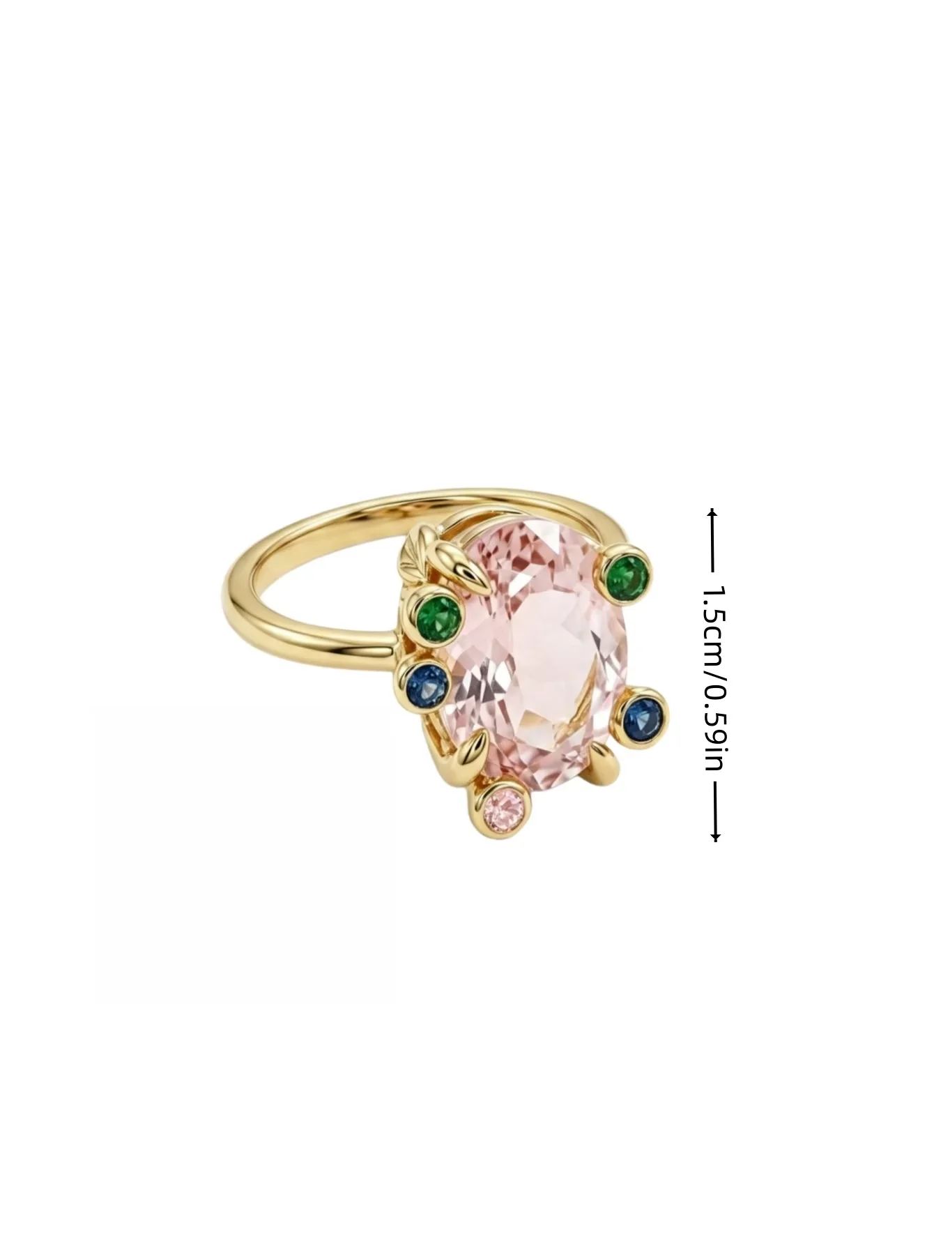 Luxuriöser ovaler Ring mit rosa CZ und mehrfarbigen Edelsteinen, vergoldeter Statement-Cocktailring, eleganter Damenschmuck, Geschenk zum Jahrestag – Detail 14