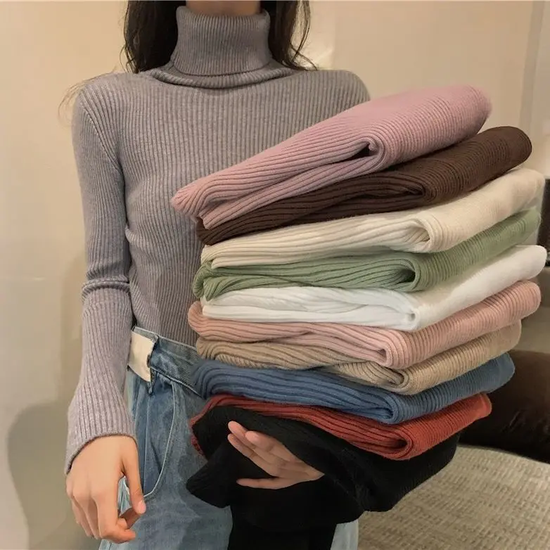 

2023 New-Coming Autumn Winter Basic Turtleneck Top Solid Pull Femme Pullover Thick Knitted Minimalist Cheap Tops M22