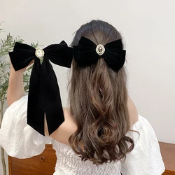 AISHG-horquilla con lazo grande para mujer, pinzas para el pelo con lazo de terciopelo negro, pasador de cola de caballo coreano, accesorios para el cabello