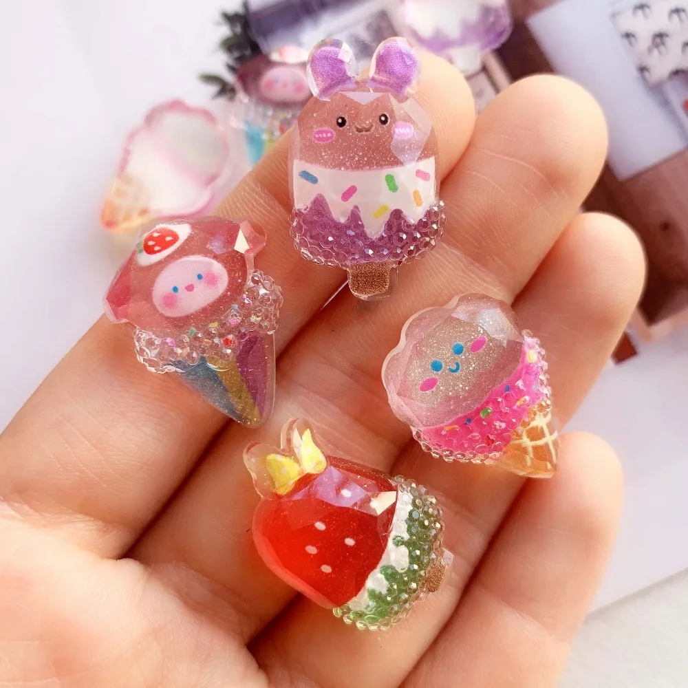 10pcs Mini Kawaii Resin Shining Popsicle Flat Back Cabochons Scrapbook Diy Party Hairpin Accessories Home Decoration Craft