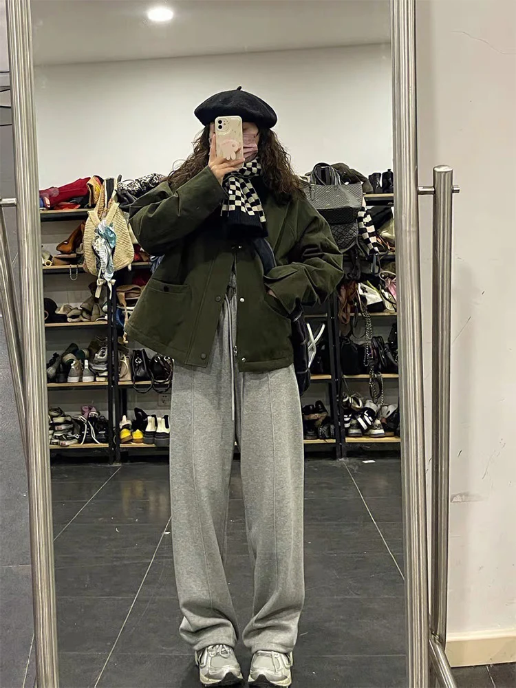 

Бейсбольные куртки, корейская женская весенняя толстовка с капюшоном, в клетку, укороченная, из флока, хлопок, шерпа, на шнуровке, с воротником-карго, шикарные женские