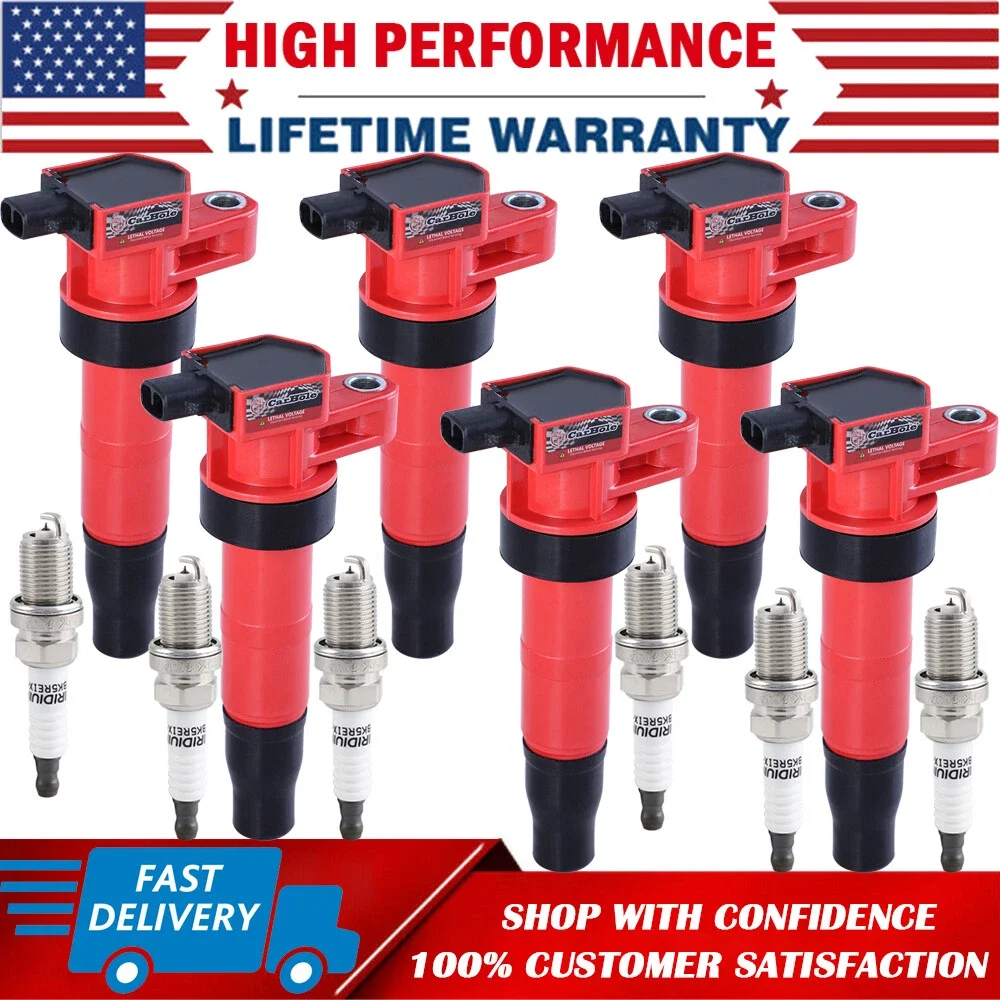 

6 Pack Ignition Coil & Spark Plug For Hyundai Genesis Coupe Azera Kia 3.3L 3.8L UF546