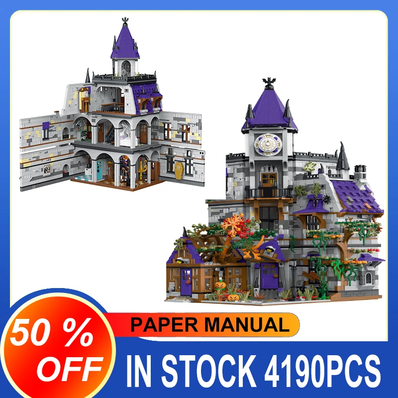 With Light MOC 031056 4190PCS Creative House Model Mystery Mansion Building Blocks Brick Toys For Birthday Chrismas Gifts