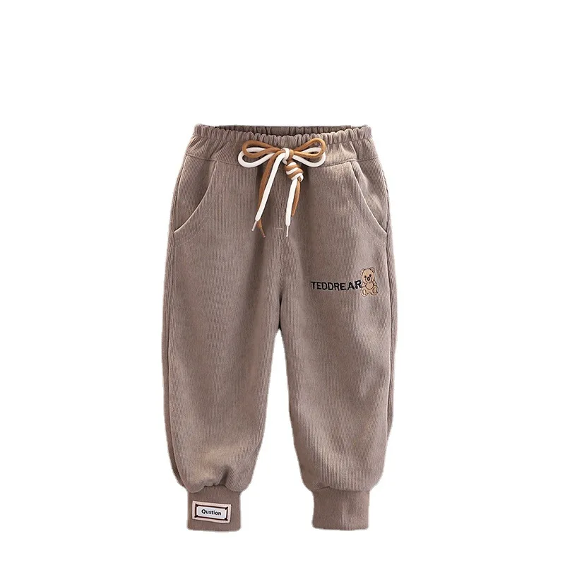 Spodnie chłopięce na wiosnę i jesień, proste, z haftem kreskówkowym misia, długie spodnie dziecięce, codzienne spodnie dla dzieci, legginsy dla maluchów.