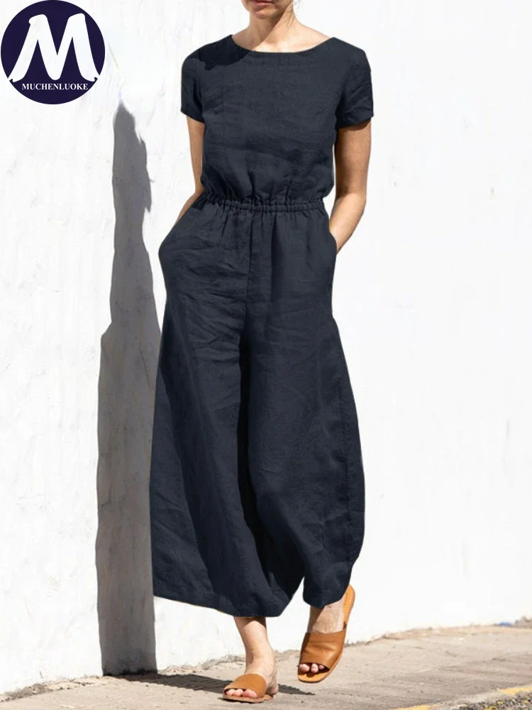 Women's Long Sleeveless Jumpsuit, High Waisted, Loose Wide Leg Pants, Casual Clothing, Monochromatic, Fashion, Summer, 2023