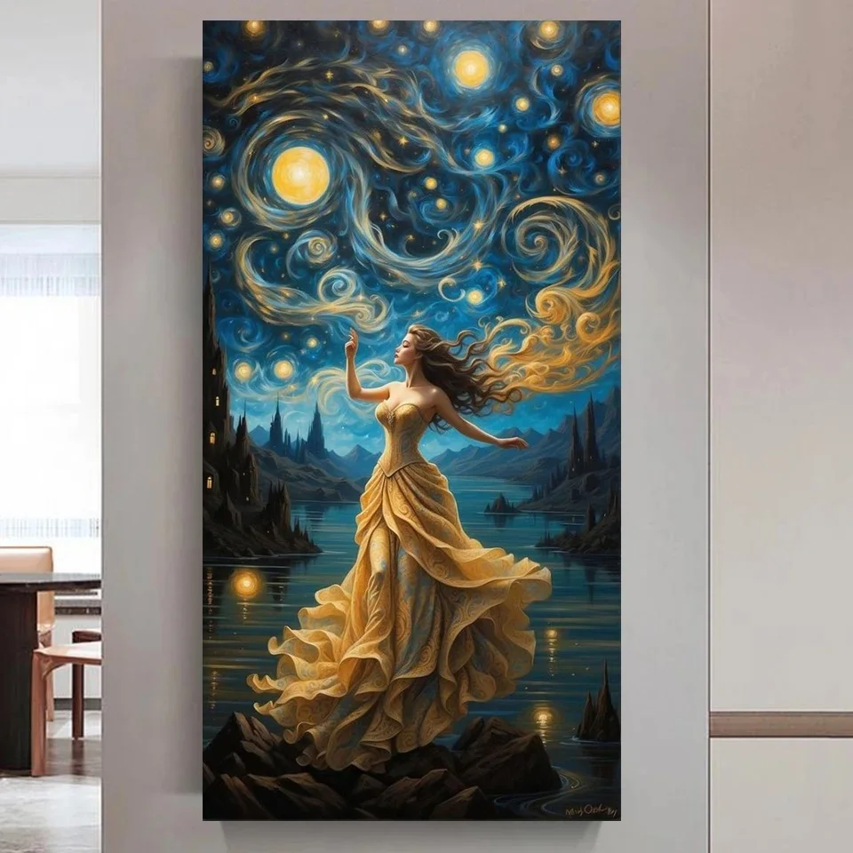 Woman Dancing Under the Starry Sky DIY Diamond Painting New 2024 Jewelry Cross Stitch Mosaic Diamond Embroidery Art Home Decor