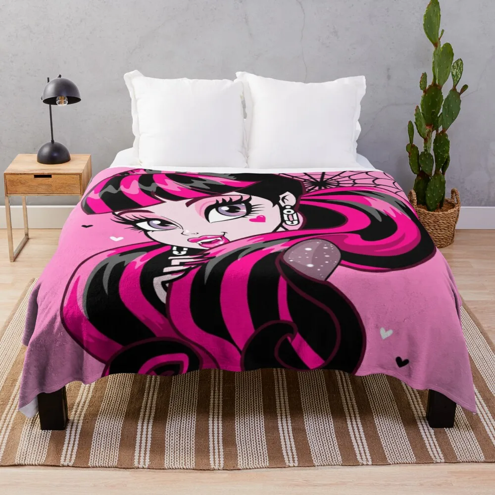 Draculaura Pink Print Throw Blanket Big Thick Furry Couple Blanket Flannel Blanket