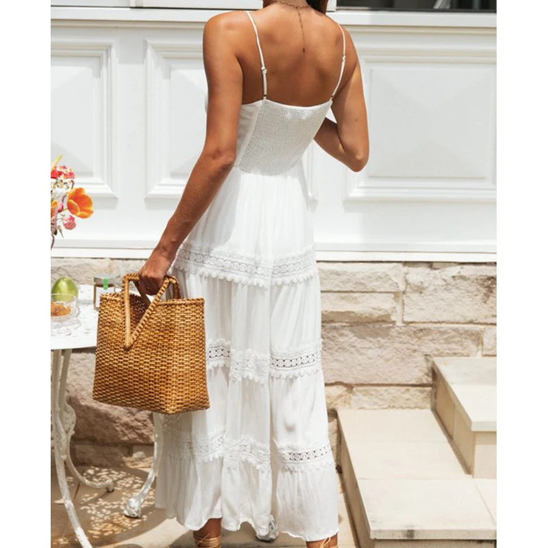 Women's Summer Patchwork Long Dress Lace Party Dance Wear Slim Beach Sexy Sundress Boho Backless Maxi Dresses Ladies Vestidos