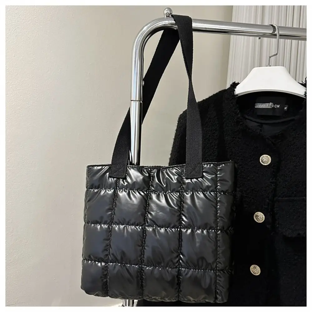 Women Retro Personality Large Capacity Quilted Shoulder Bags Casual Solid Color Handbags Down Cotton Padded Tote Shopping Bags