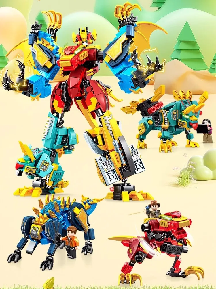 Mengbao Steel Mecha Dinosaur Four-In-One Combination Assembly nce Enhancement Children's Model Gift Toy for 8 to 2 ...