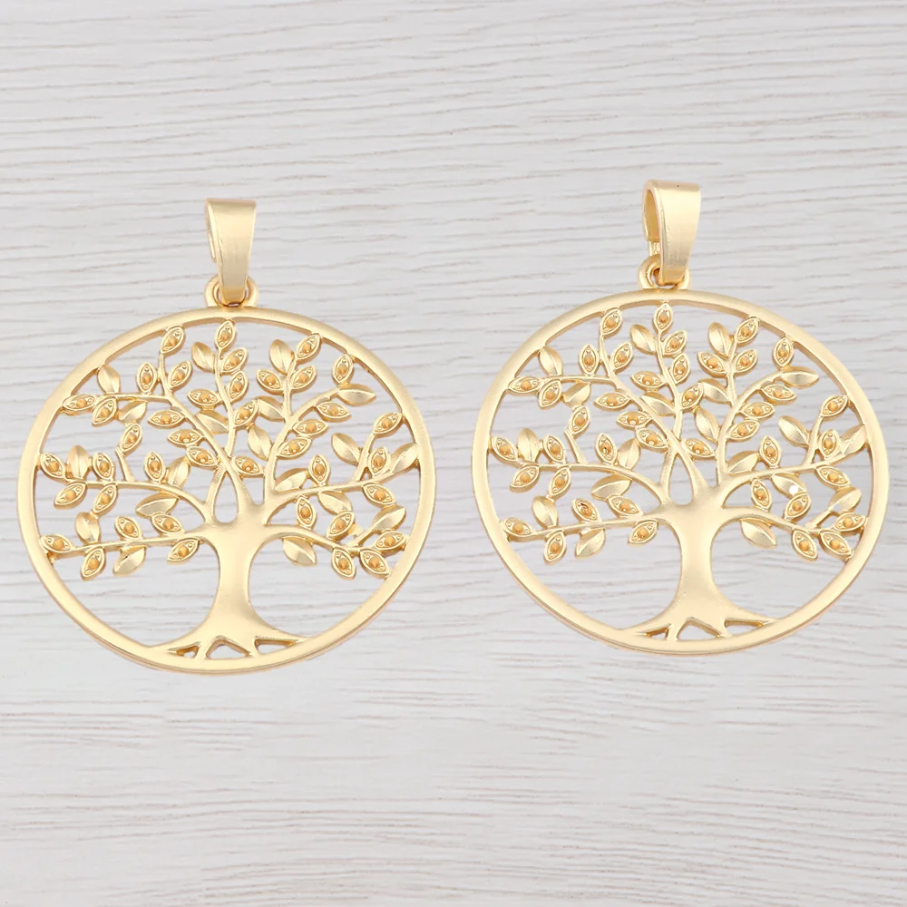 2 x Antique Gold Color Large Hollow Open Round Tree Charms Pendants For DIY Necklace Jewelry Making Findings Accessories