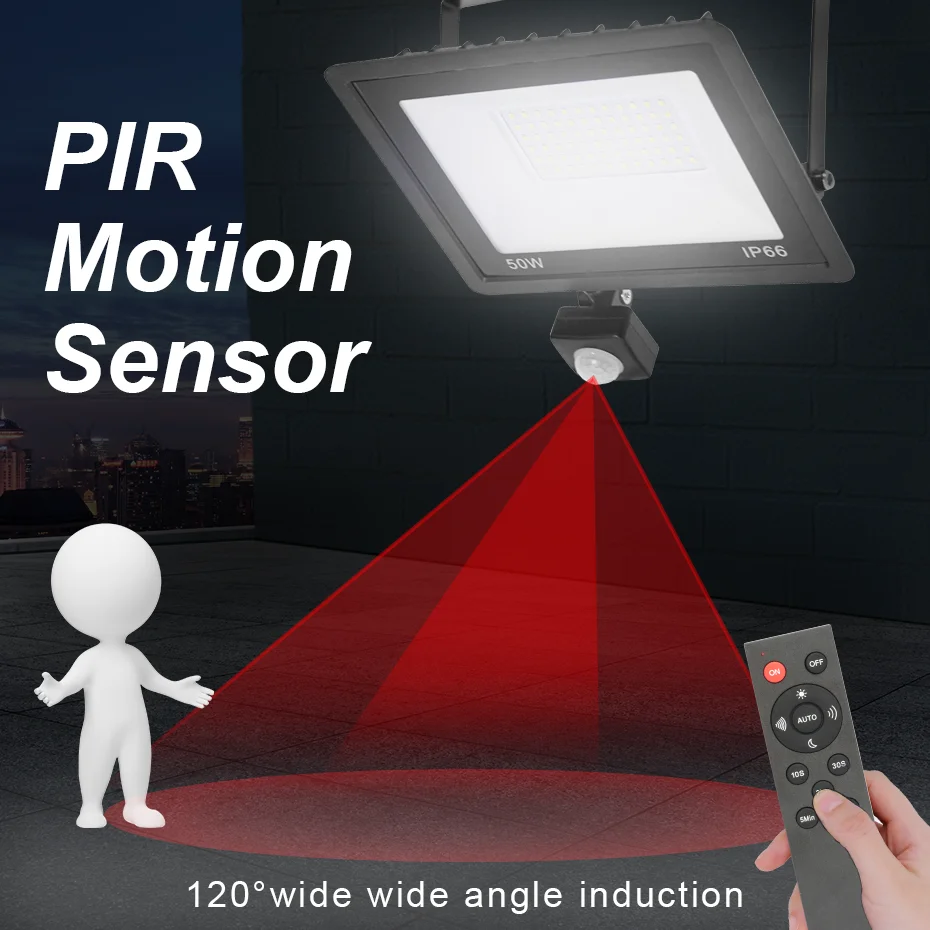 10W-100W LED Floodlight Remote Control PIR Motion Sensor IP66 220V Exterior Projector Spotlight Outdoor Lighting Led Flood Light