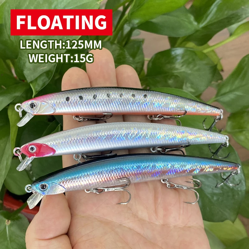 1pcs Floating Minnow Fishing Lure Casting Slim Minnow 125mm 15g Surface Wobblers Fishing Isca Artificial Bait Minnow M058