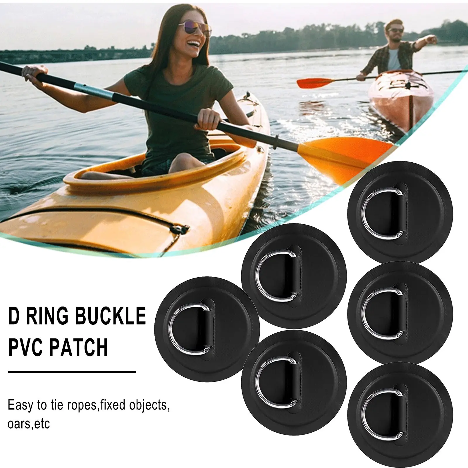 

6 Pcs Canoeing Elastic Rope Buckle PVC Patch With Stainless Steel D-Ring For Inflatable Boat SUP-Paddle Board Accessories