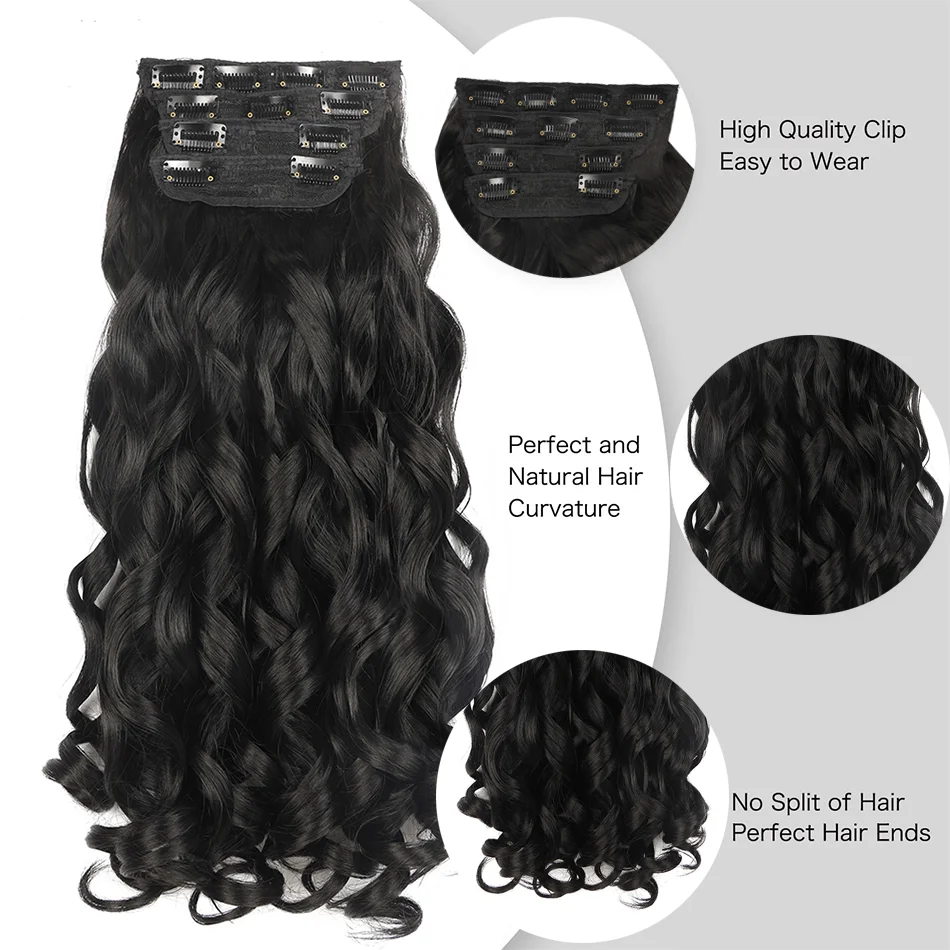 Synthetic Loose Wave Clip in Hair Extensions 26inch Long Curly Hairpieces French Curly Thick Hairpieces Royal Roll Fake Hair