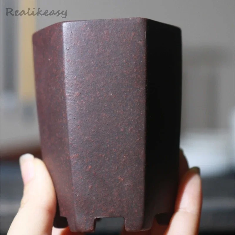 5colors Chinese Yixing Purple Clay Flower Pot Hexagonal Desktop Pottery Pot Home Classical Decoration Succulent Flower Pot LH217