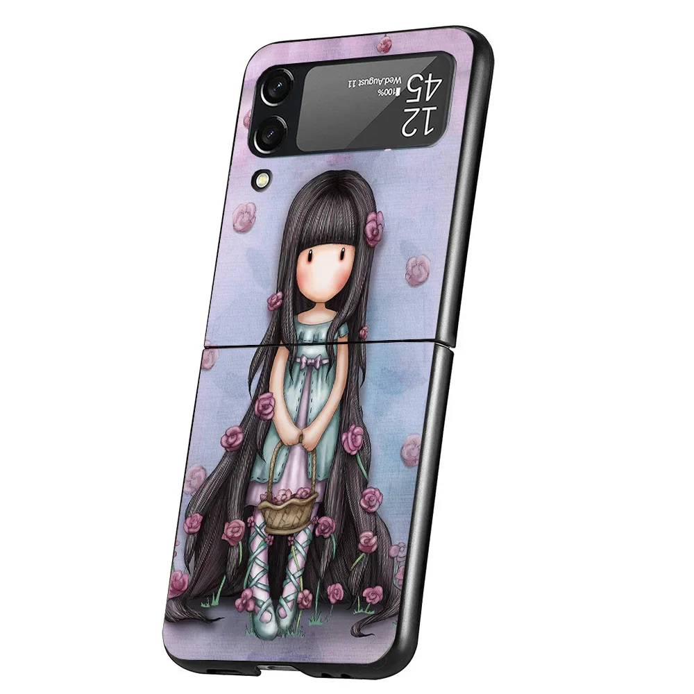 S-Santoro G-Gorjuss Cute Girls Phone Case For Samsung Galaxy Z Flip 6 5 4 3 5G Black Cover ZFlip6 ZFlip4 ZFlip5 ZFlip3 Coque Fun