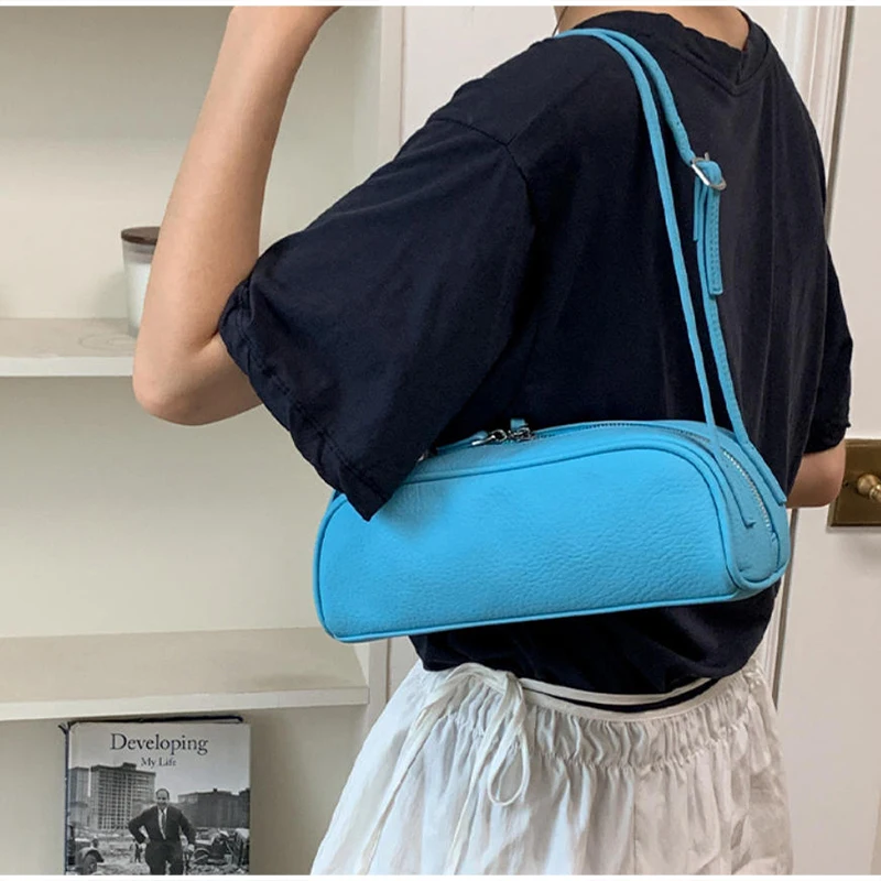 Koreanische Lychee-Textur Schultertasche, Damen Einfarbige Minimalistische Unterarmtasche, Vintage Pendler-Handtasche mit Reißverschluss – Detail 20
