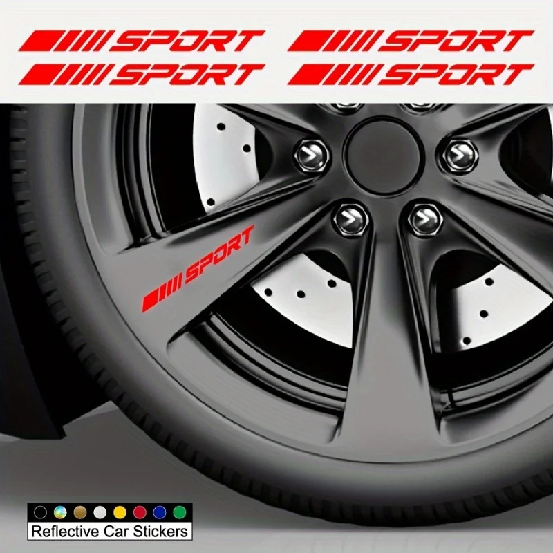 

4PCS/SET Reflective Multi-Color "SPORT" Car Sticker Set Waterproof Vinyl Decal for Wheel Hub & Rim Decor (12cm/4.7in)