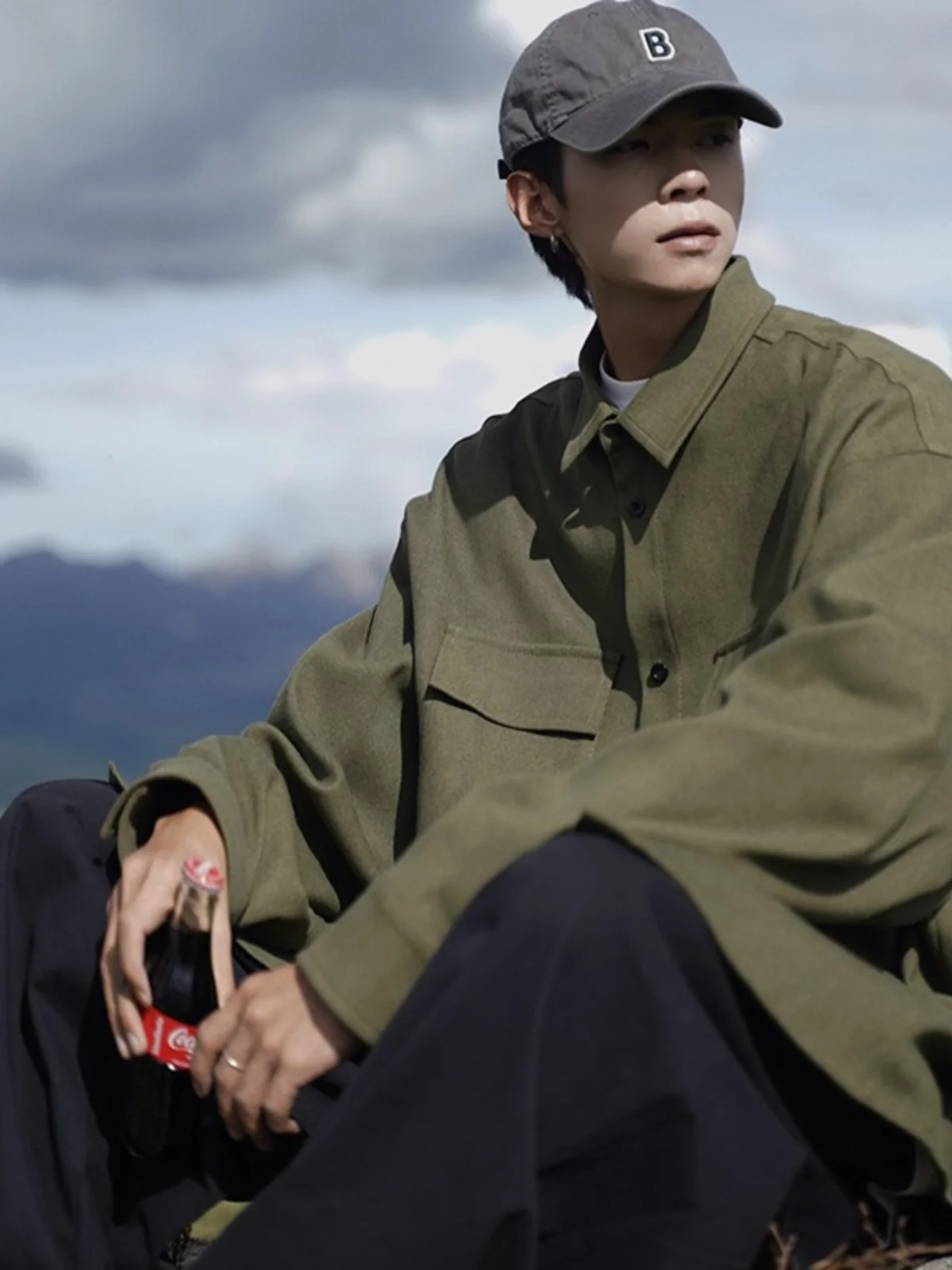 

Loose Fit Military Green Long Sleeve Men's Shirt Jacket Spring Autumn plus Size Trendy Brand Casual Outerwear