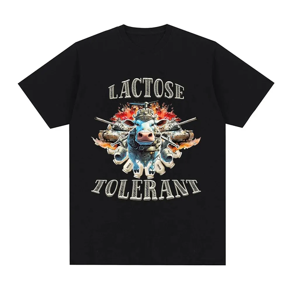 Lactose Tolerant Graphic Print T-Shirt Men's Vintage Fashion Short Sleeve T-shirts Cotton Casual Cozy Oversized T Shirts