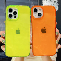 Ins Neon Fluorescent Color Clear Phone Case For iPhone16 15 14 Pro Max 11 12 13 Pro Max XR XS 8 Plus Soft Shockproof Cover Coque