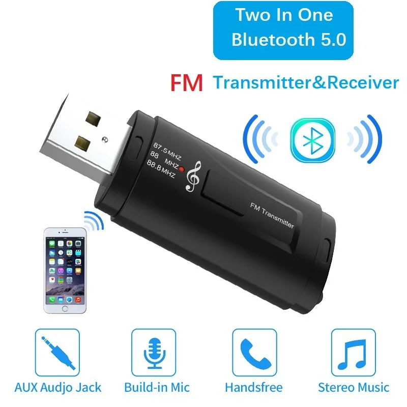 

USB FM Transmitter 3.5aux Bluetooth Receiver Dual Output Stereo Call Cigarette Lighter Bluetooth 5.0
