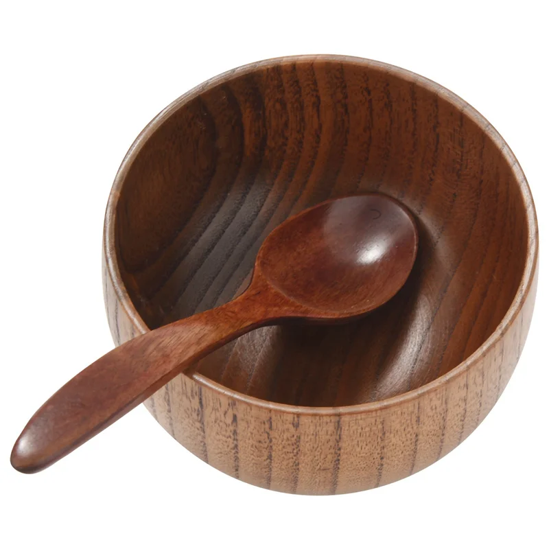 Yd-12 قطعة وعاء وملعقة خشبية مصنوعة يدويًا لتقديم أدوات مائدة المطبخ المنزلية #4